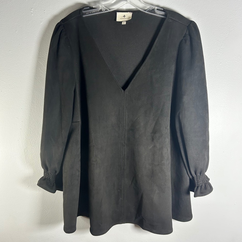 Tuckernuck Women Easton Blouse Top Size XL Faux Suede Peasant Preppy‎ Boho Black